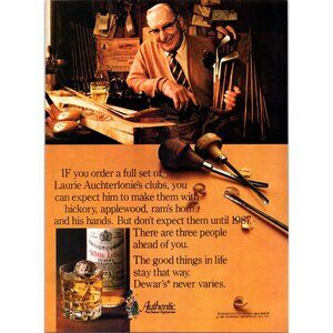 1981 Dewars Scotch Carving Chisels Golf Clubs Woodshop Vintage Print Ad Wall Art